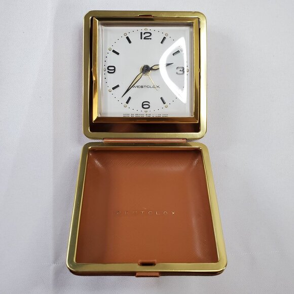 VTG Westclox Travel Alarm Clock Glow Dot Mechanical Wind Up Luminous Brown Works - Picture 3 of 6